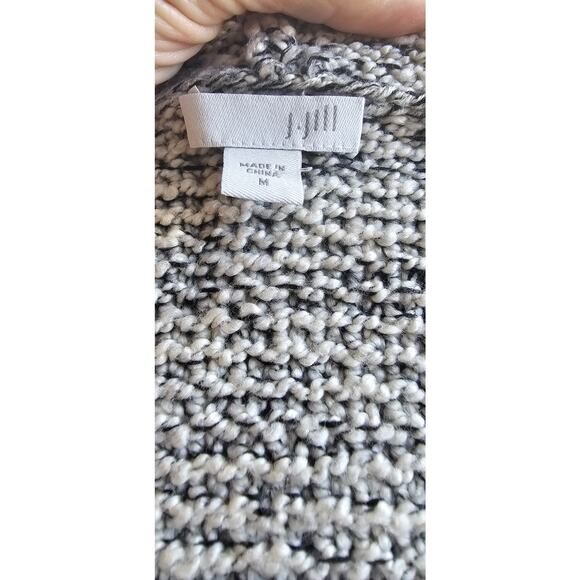 J. Jill Willow Fair Isle Long Sleeve Fringe Hem Cardigan‎ Sweater Black/White M - Picture 8 of 9